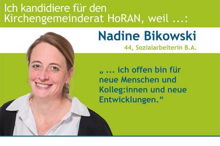 Quelle: M. Dahlinger für HoRAN, Michael Dahlinger für die KG im Kooperationsraum HoRAN, M. Dahlinger für HoRAN Nadine Bikowski kandidiert
